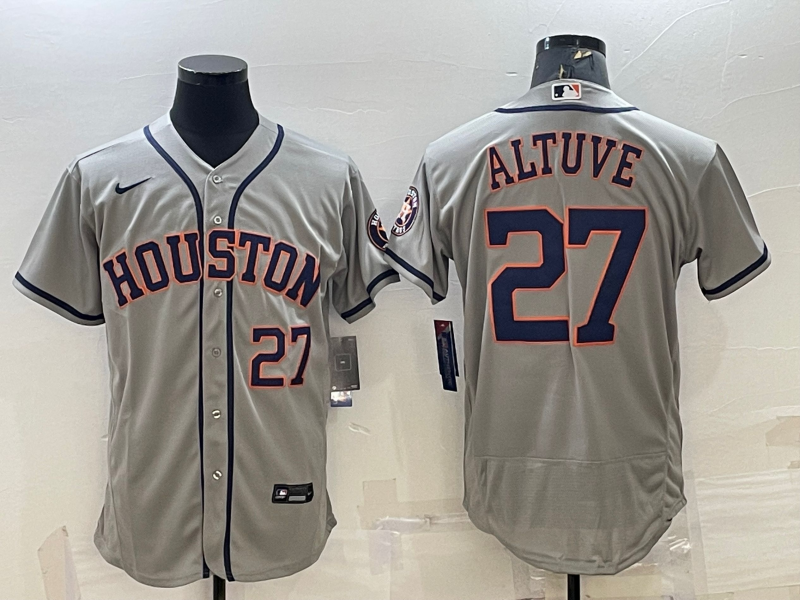 Men's Houston Astros #27 Jose Altuve Grey Flex Base Stitched Baseball Jersey Men's Houston Astros #27 Jose Altuve Grey Flex Base Stitched Baseball Jersey